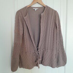 Lucky Brand Sweaters Top Cotton Cardigan with Waist Tie Pink Tan Size L